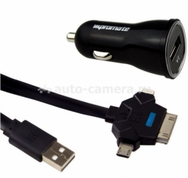 Универсальное автомобильное зарядное устройство для iPhone, iPad, Samsung и HTC Promate Tryx-1, цвет Black