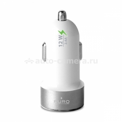 Универсальное автомобильное зарядное устройство для iPhone, iPad, Samsung и HTC Puro Mini car charger c 2 USB 2.4 A и Led-индикатором, цвет White (MCH2USB24RWHI)