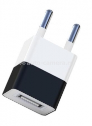 Универсальное USB сетевое зарядное устройство для iPhone, iPad, Samsung и HTC Luardi Hi-Tech Wall Charger 2А, цвет черный с белым (luad09BLK)