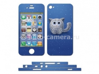 Виниловая наклейка на iPhone 4 "Грустный котик и лепестки жасмина"