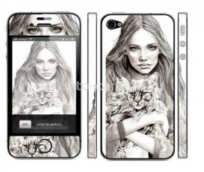 Виниловая наклейка на iPhone 4 и 4S iSwag "Девочка с котом"